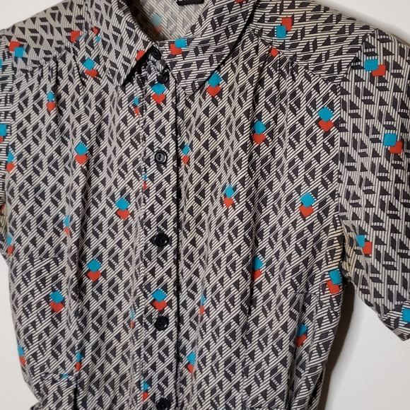 Memphis-Style Printed Vintage 80s Look Patterned Button-Up Shirt Dress - Picture 14 of 14
